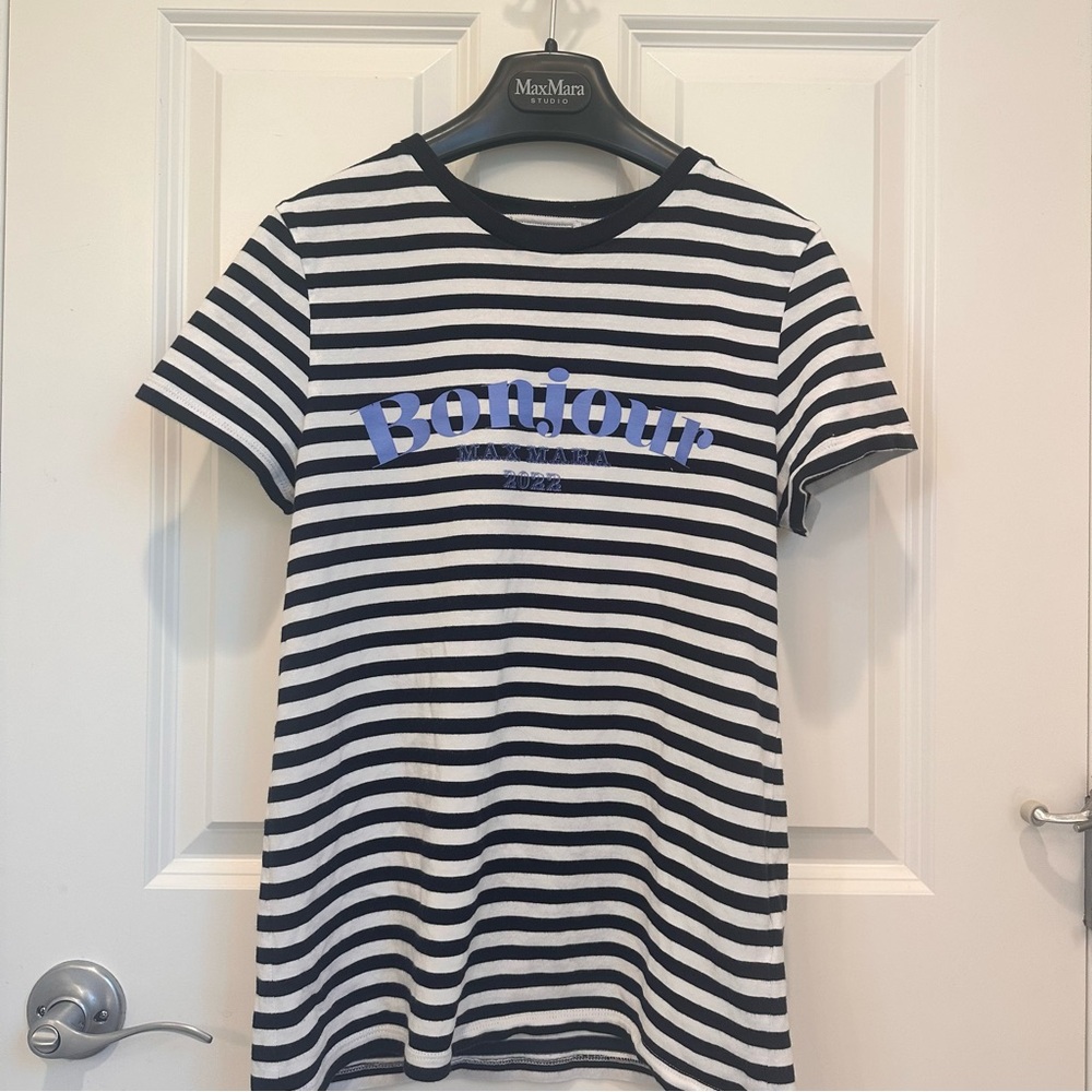 Max Mara Label-cut T-Shirt with Stripes Size: Small US4/6 Spring/Summer Blue